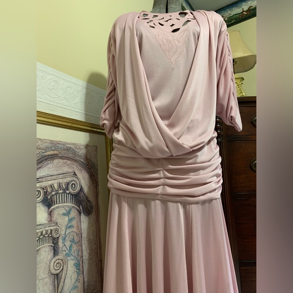 Vintage 60’s Ruched Sleeve Lilac/Pink Blouson Filigree Dress Woman’s Size Large. - Picture 3 of 15